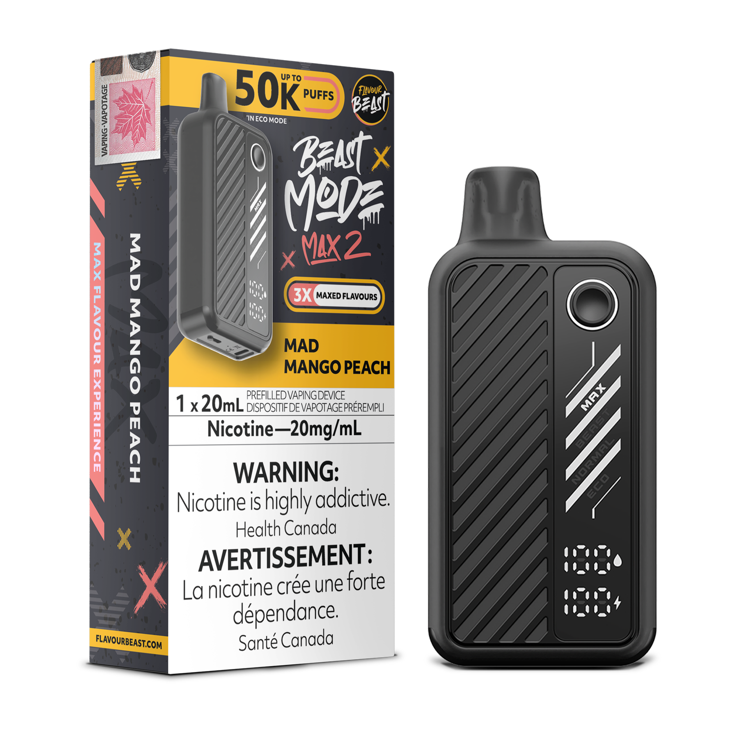 Mad Mango Peach - Flavour Beast Beast Mode Max 2 Disposable, Nicotine: 20mg (Discontinued)