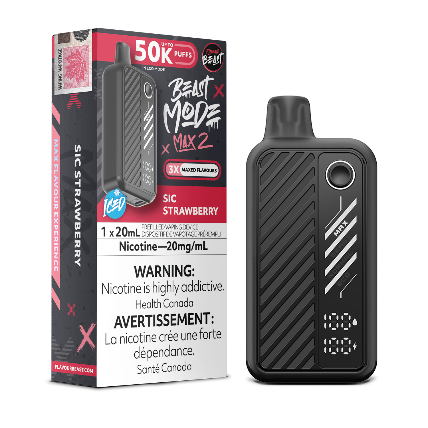 Sic Strawberry Iced - Flavour Beast Beast Mode Max 2 Disposable, Nicotine: 20mg