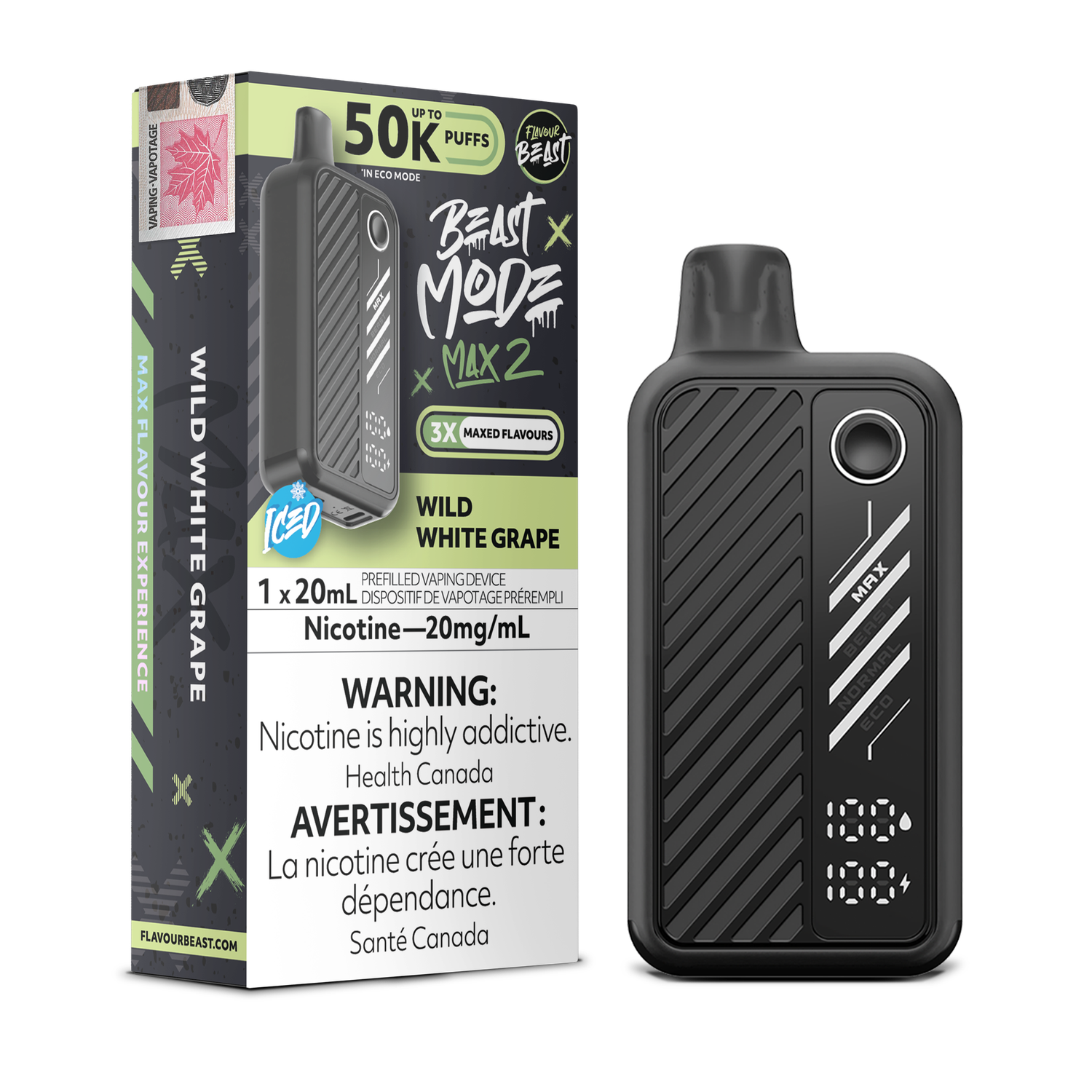 Wild White Grape Iced - Flavour Beast Beast Mode Max 2 Disposable, Nicotine: 20mg