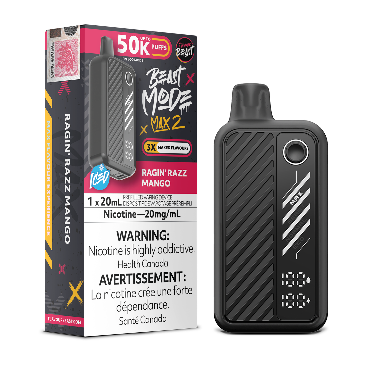 Ragin' Razz Mango Iced - Flavour Beast Beast Mode Max 2 Disposable, Nicotine: 20mg