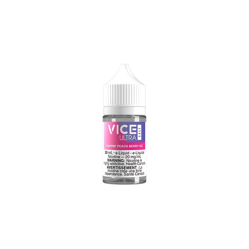 Poppin' Peach Berry Ice By Vice Ultra Salt, Nicotine: 20mg, Size: 30ml