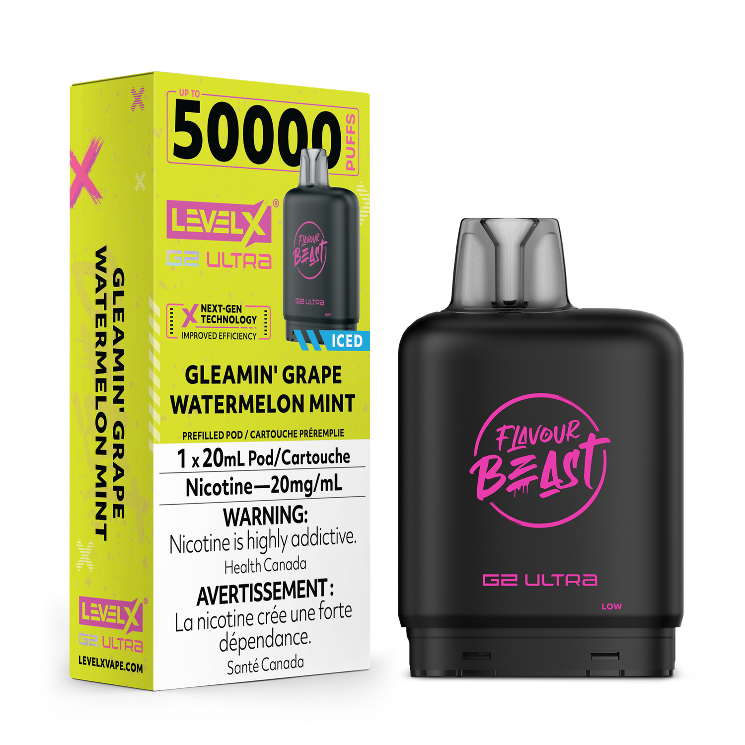 Gleamin' Grape Watermelon Mint Flavour Beast Level X G2 Ultra Pod, Nicotine: 20mg