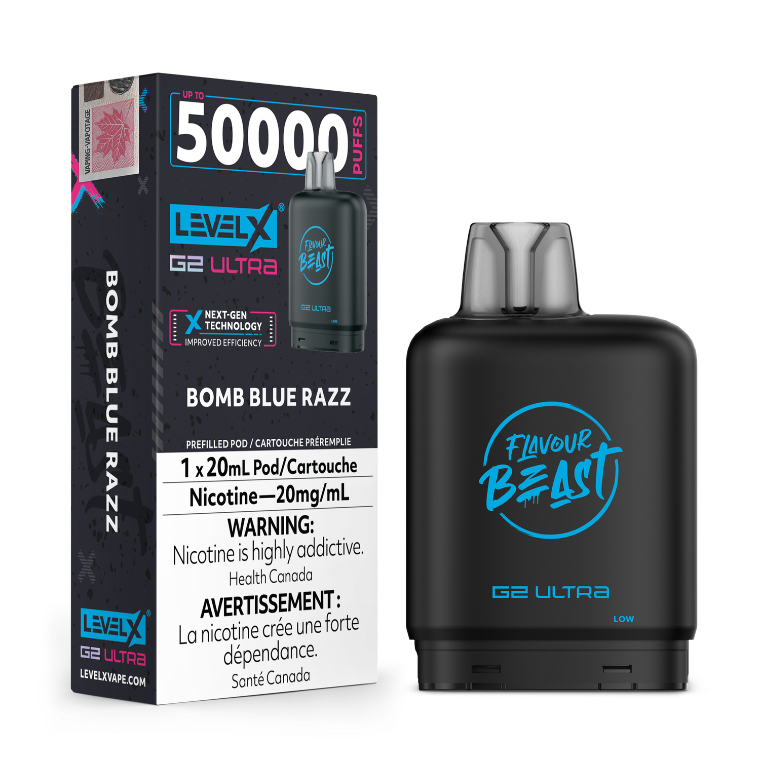 Bomb Blue Razz Flavour Beast Level X G2 Ultra Pod, Nicotine: 20mg
