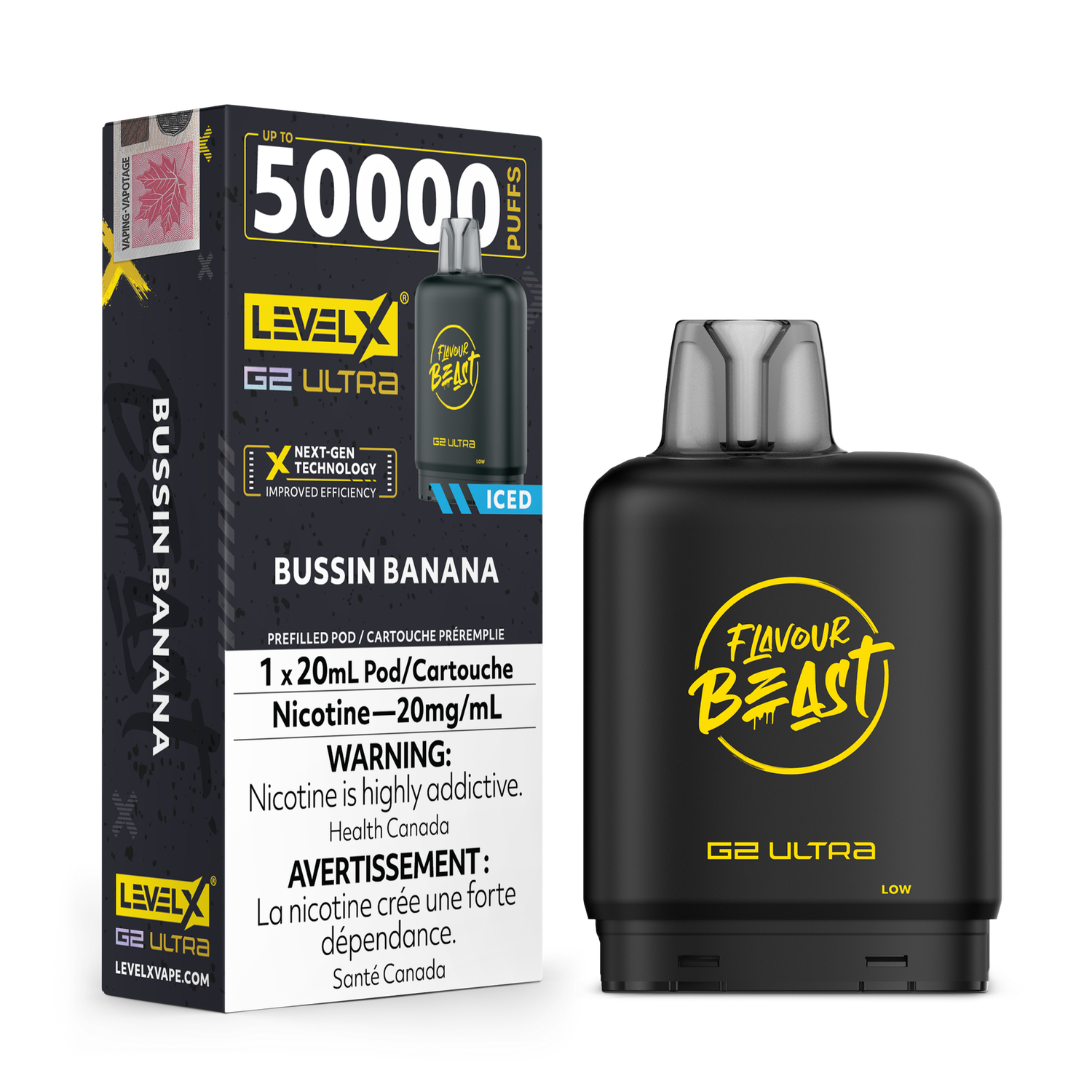 Bussin' Banana Iced Flavour Beast Level X G2 Ultra Pod, Nicotine: 20mg