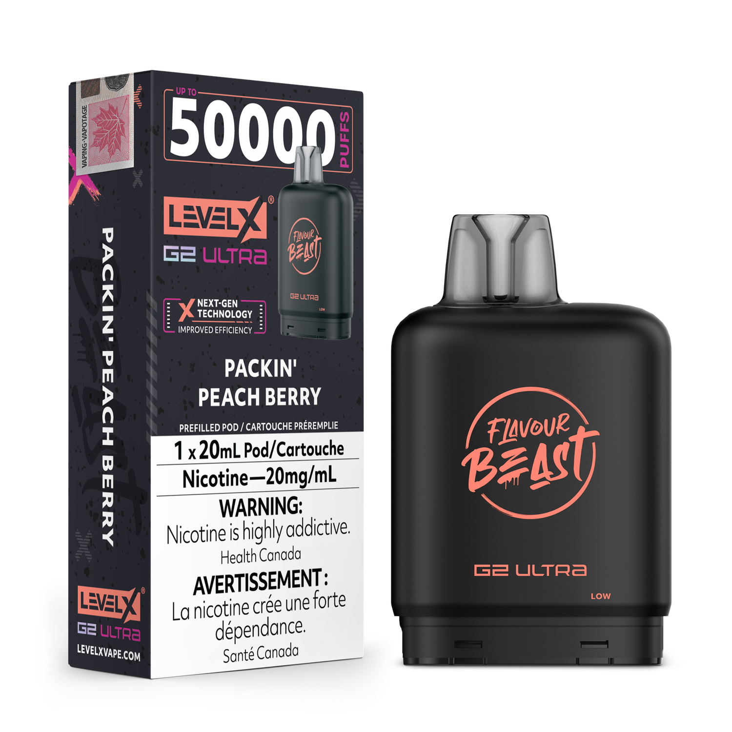 Packin' Peach Berry Flavour Beast Level X G2 Ultra Pod, Nicotine: 20mg