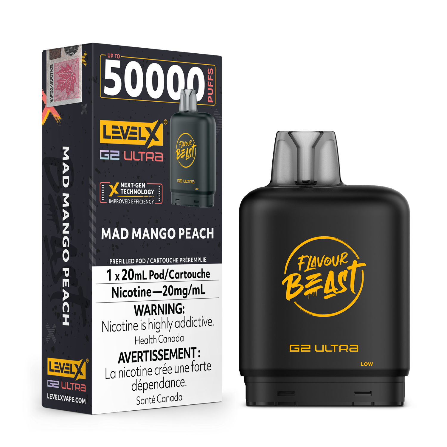 Mad Mango Peach Flavour Beast Level X G2 Ultra Pod, Nicotine: 20mg