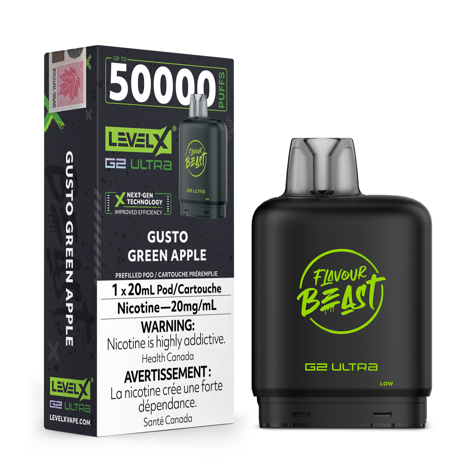 Gusto Green Apple Flavour Beast Level X G2 Ultra Pod, Nicotine: 20mg