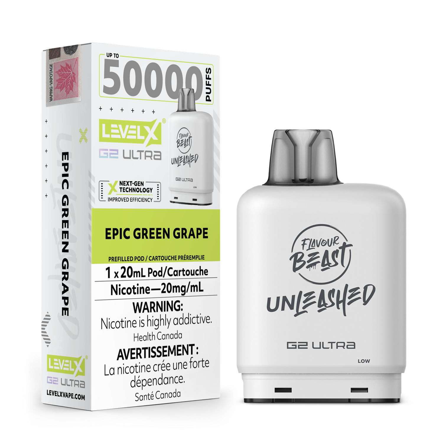 Epic Green Grape Flavour Beast Unleashed Level X G2 Ultra Pod, Nicotine: 20mg