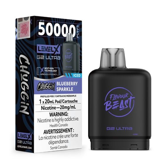 Chuggin' Blueberry Sparkle Flavour Beast Level X G2 Ultra Pod, Nicotine: 20mg