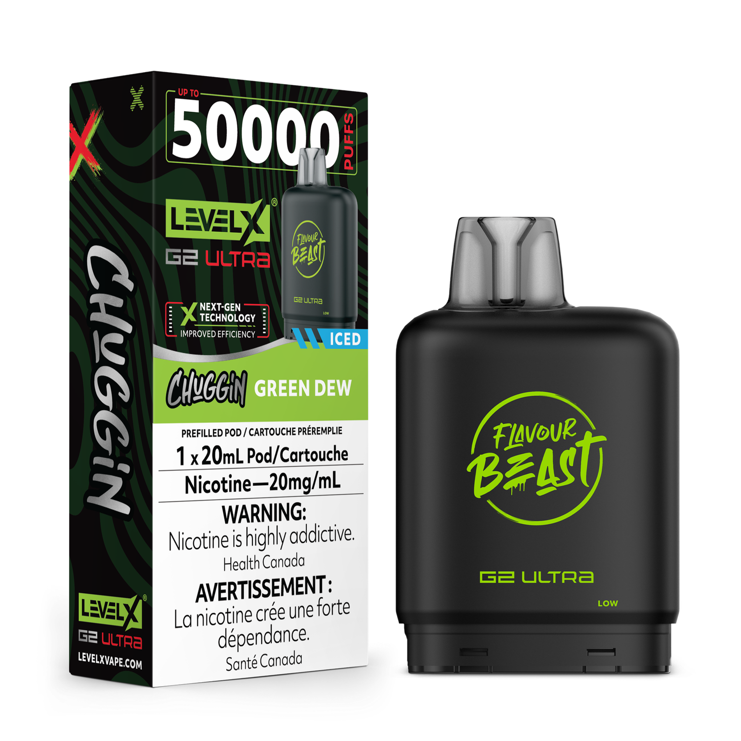 Chuggin' Green Dew Flavour Beast Level X G2 Ultra Pod, Nicotine: 20mg
