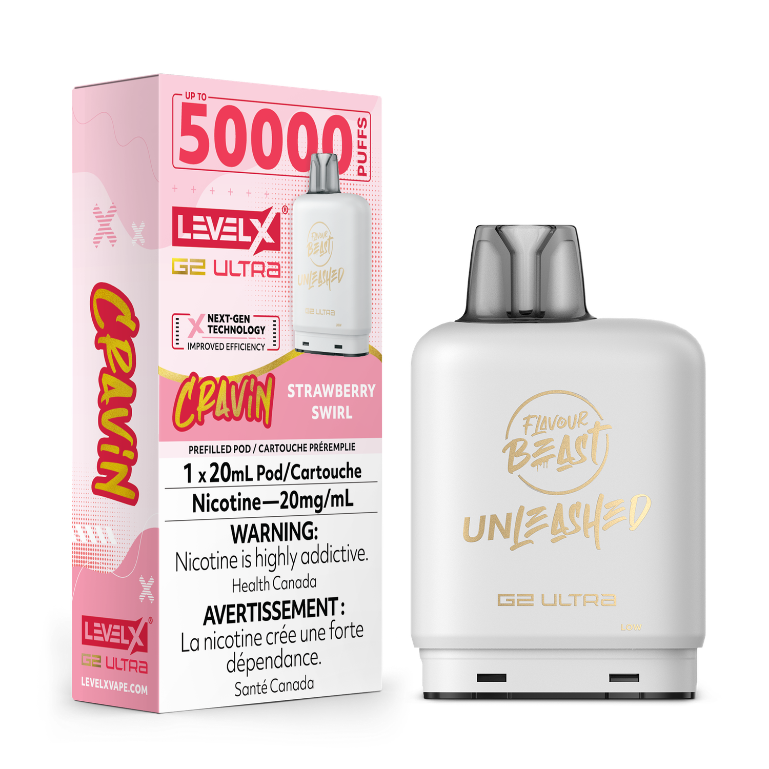 Cravin' Strawberry Swirl Flavour Beast Level X G2 Ultra Pod, Nicotine: 20mg