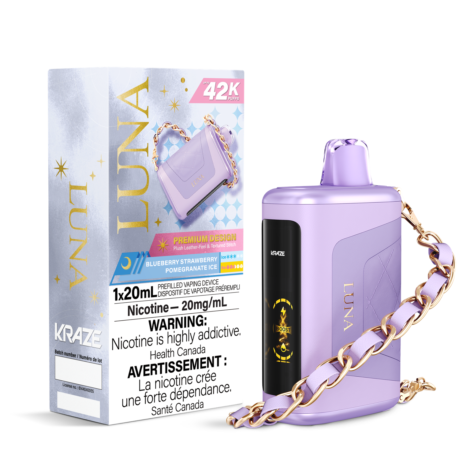 Blueberry Strawberry Pomegranate Ice - Kraze Luna Disposable, Nicotine: 20mg