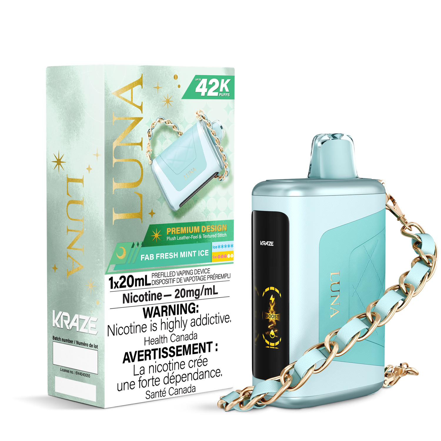 Fab Fresh Mint Ice - Kraze Luna Disposable, Nicotine: 20mg