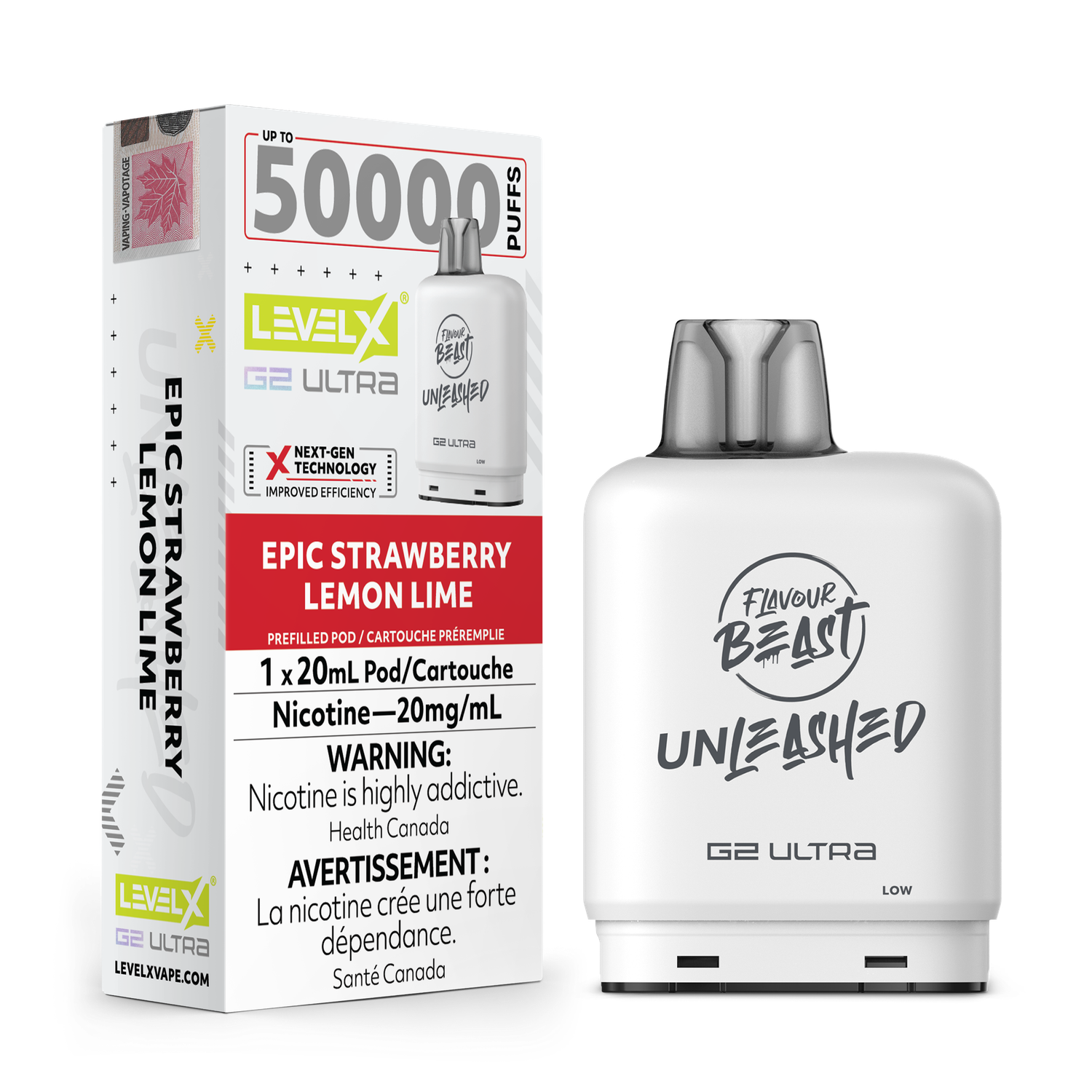 Epic Strawberry Lemon Lime Flavour Beast Unleashed Level X G2 Ultra Pod, Nicotine: 20mg (Discontinued)