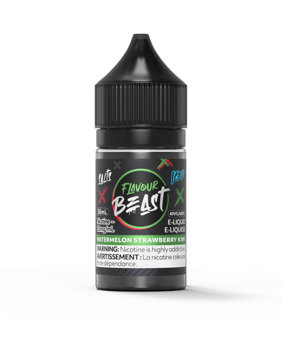 Watermelon Strawberry Kiwi Iced by Flavour Beast Salt, Nicotine: 20mg, Size: 30ml