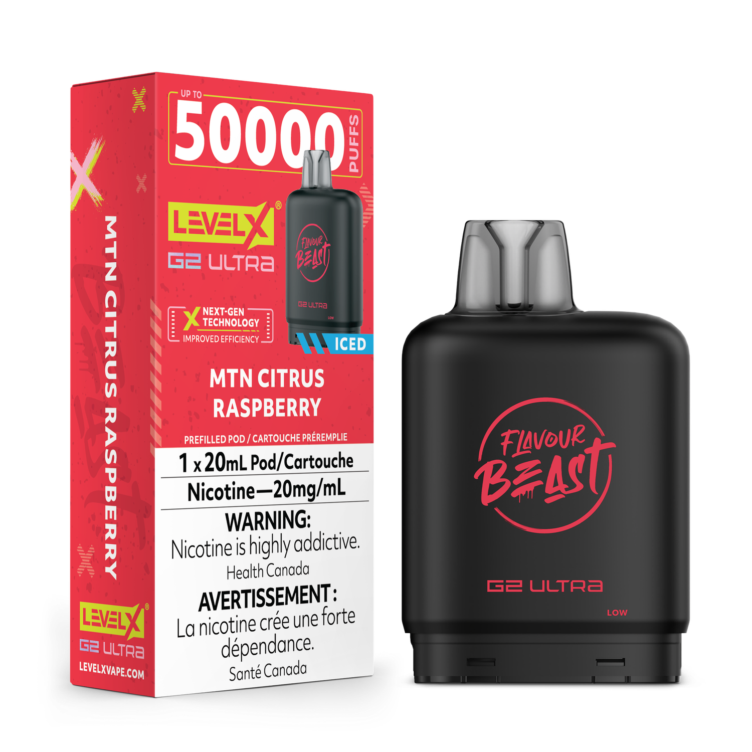 MTN Citrus Raspberry Iced Flavour Beast Level X G2 Ultra Pod, Nicotine: 20mg