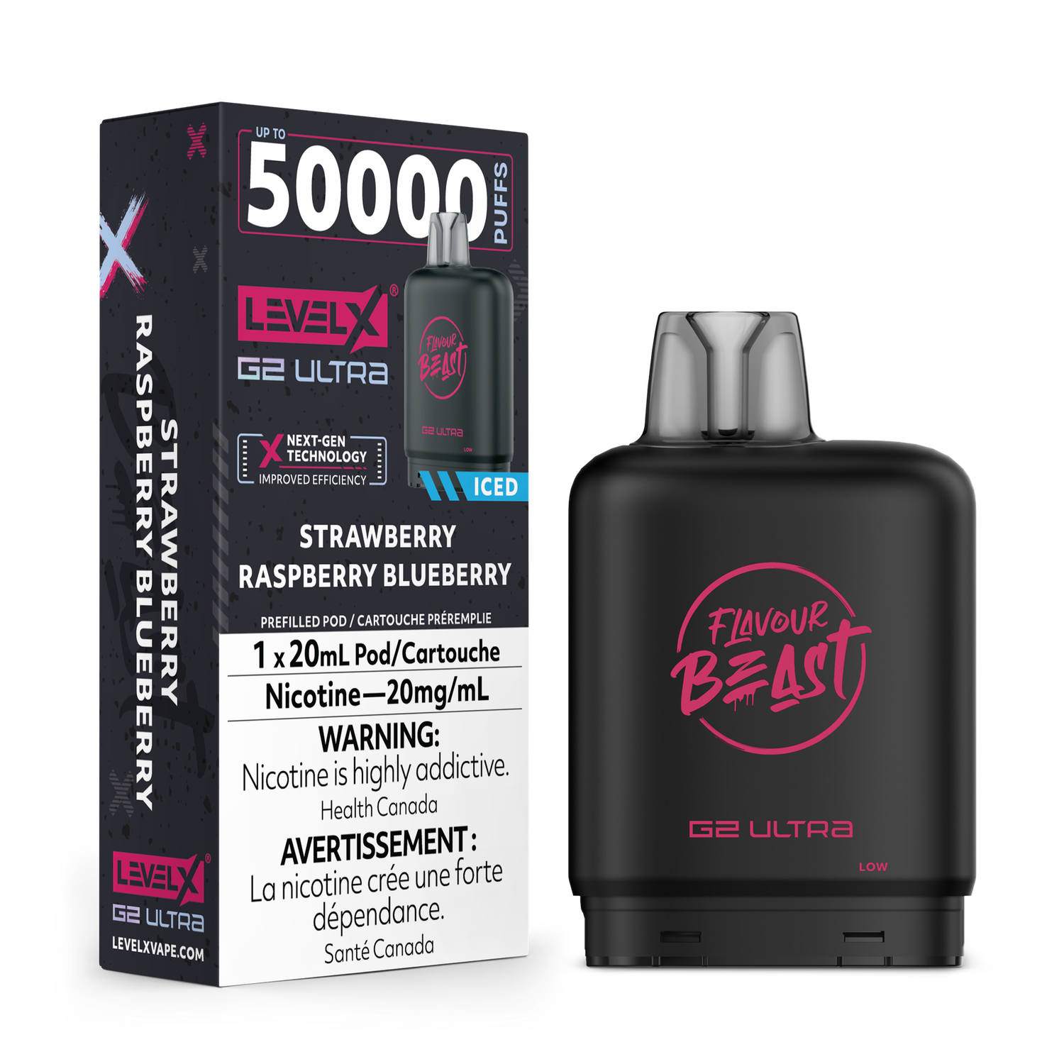 Strawberry Raspberry Blueberry Iced Flavour Beast Level X G2 Ultra Pod, Nicotine: 20mg