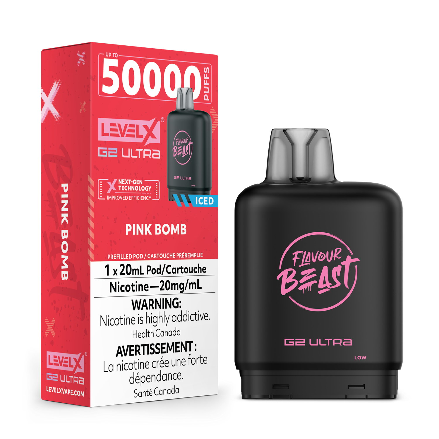 Pink Bomb Iced Flavour Beast Level X G2 Ultra Pod, Nicotine: 20mg