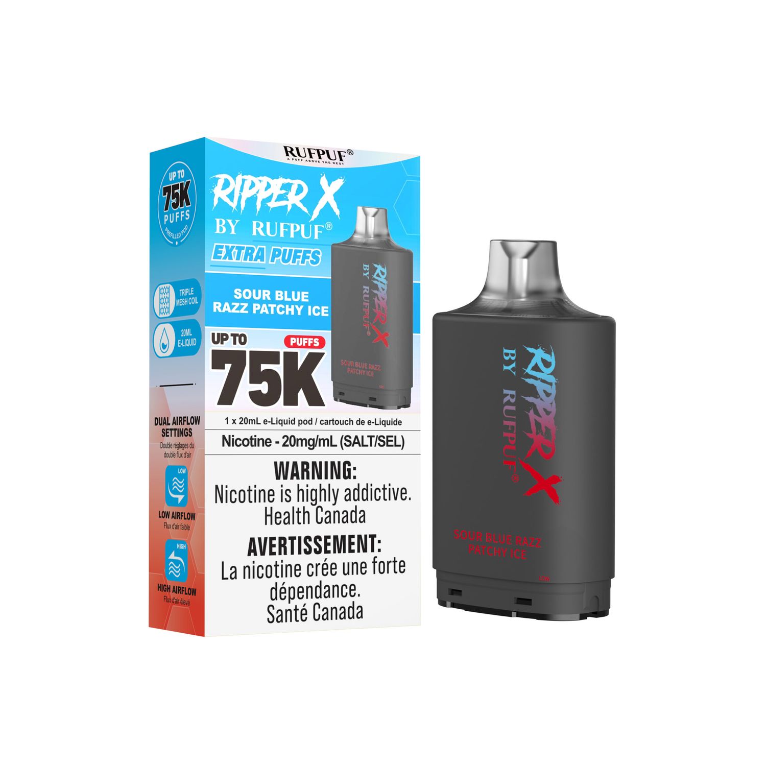 Sour Blue Razz Catchy Ice Ripper X 75K Pod, Nicotine: 20mg