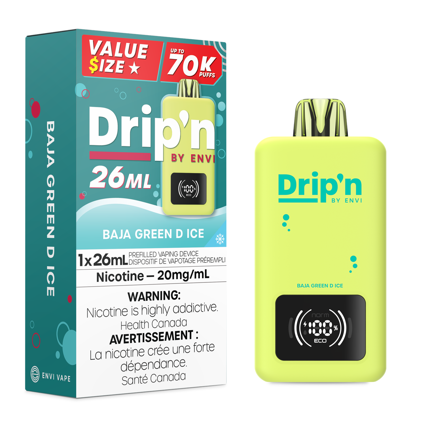Baja Green D Ice - Drip'n by Envi 26mL Disposable, Nicotine: 20mg