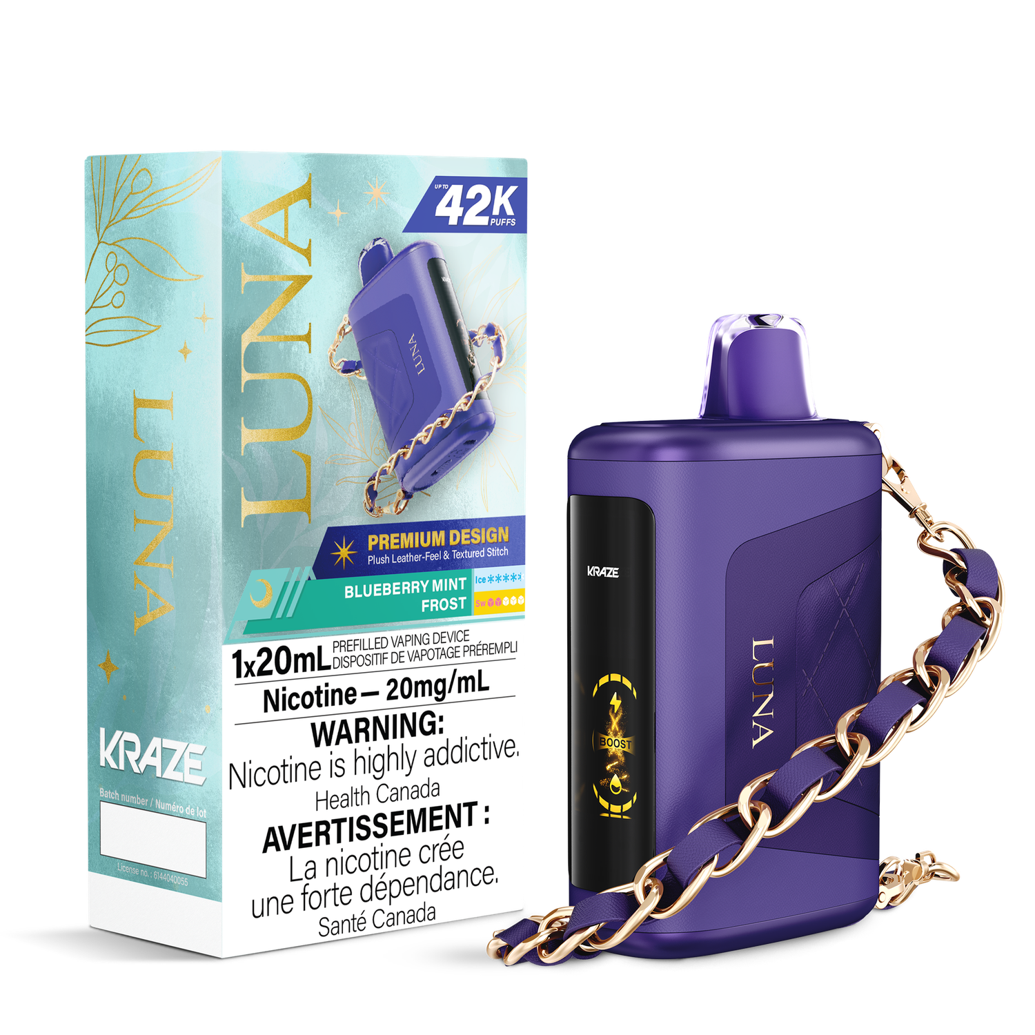 Blueberry Mint Frost - Kraze Luna Disposable, Nicotine: 20mg