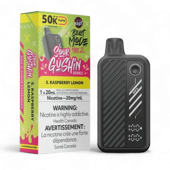 Sour Gushin' S. Raspberry Lemon - Flavour Beast Beast Mode Max 2 Disposable, Nicotine: 20mg