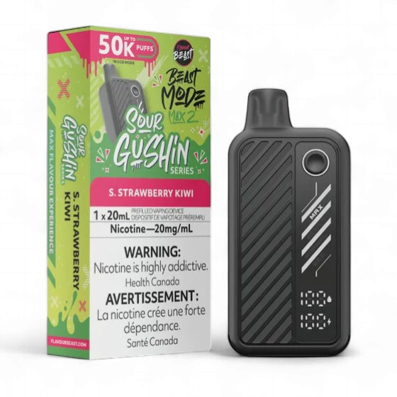 Sour Gushin' S. Strawberry Kiwi - Flavour Beast Beast Mode Max 2 Disposable, Nicotine: 20mg