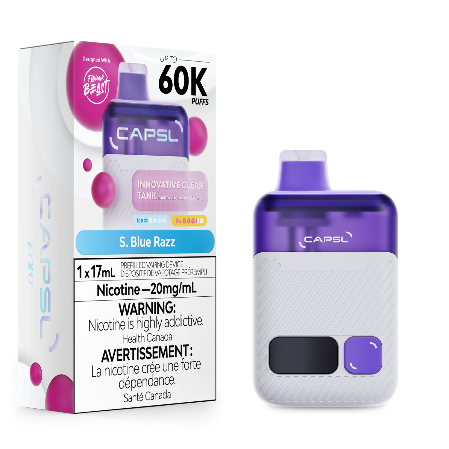 S. Blue Razz - Flavour Beast CAPSL 60K Disposable, Nicotine: 20mg