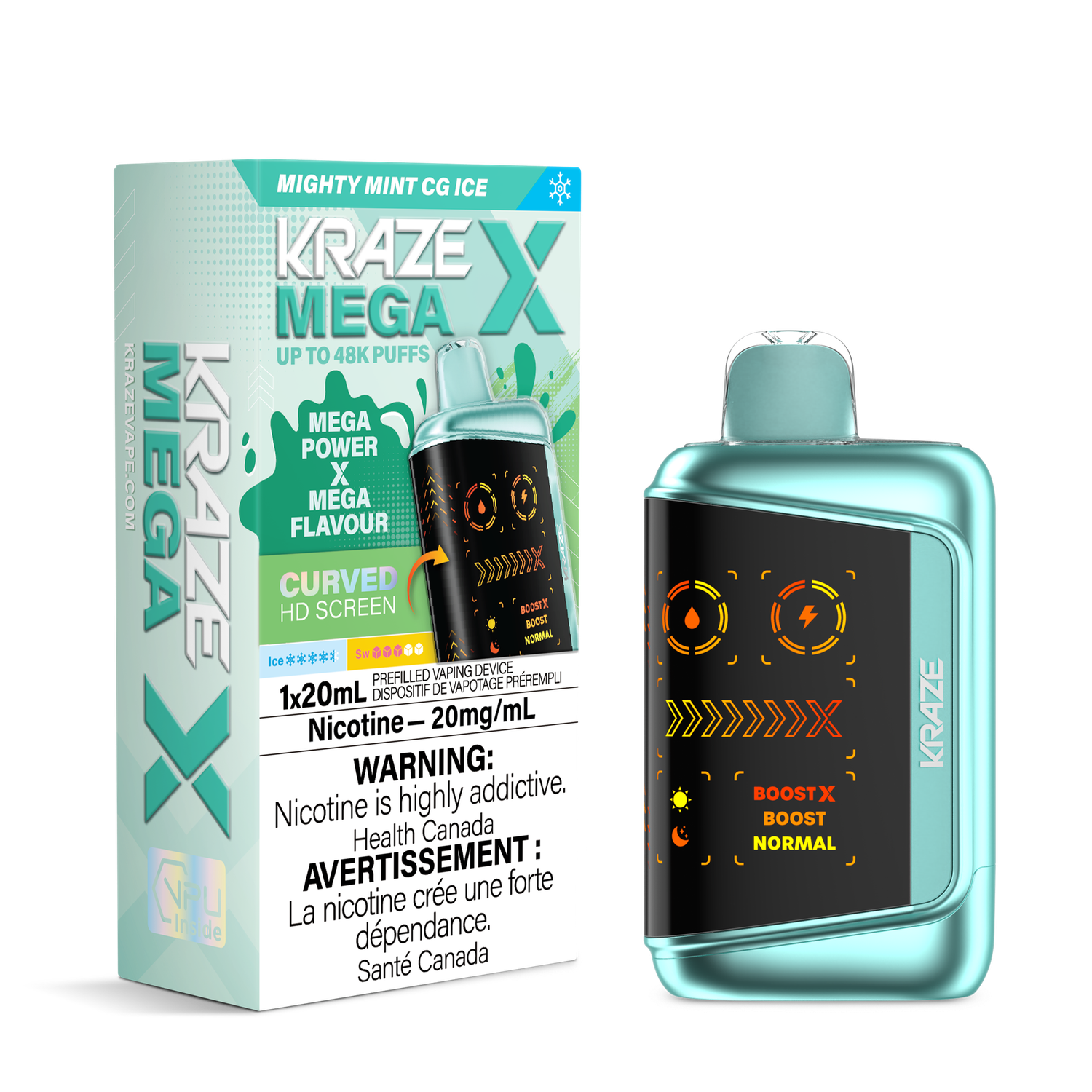 Mighty Mint CG Ice - Kraze Mega X Disposable, Nicotine: 20mg