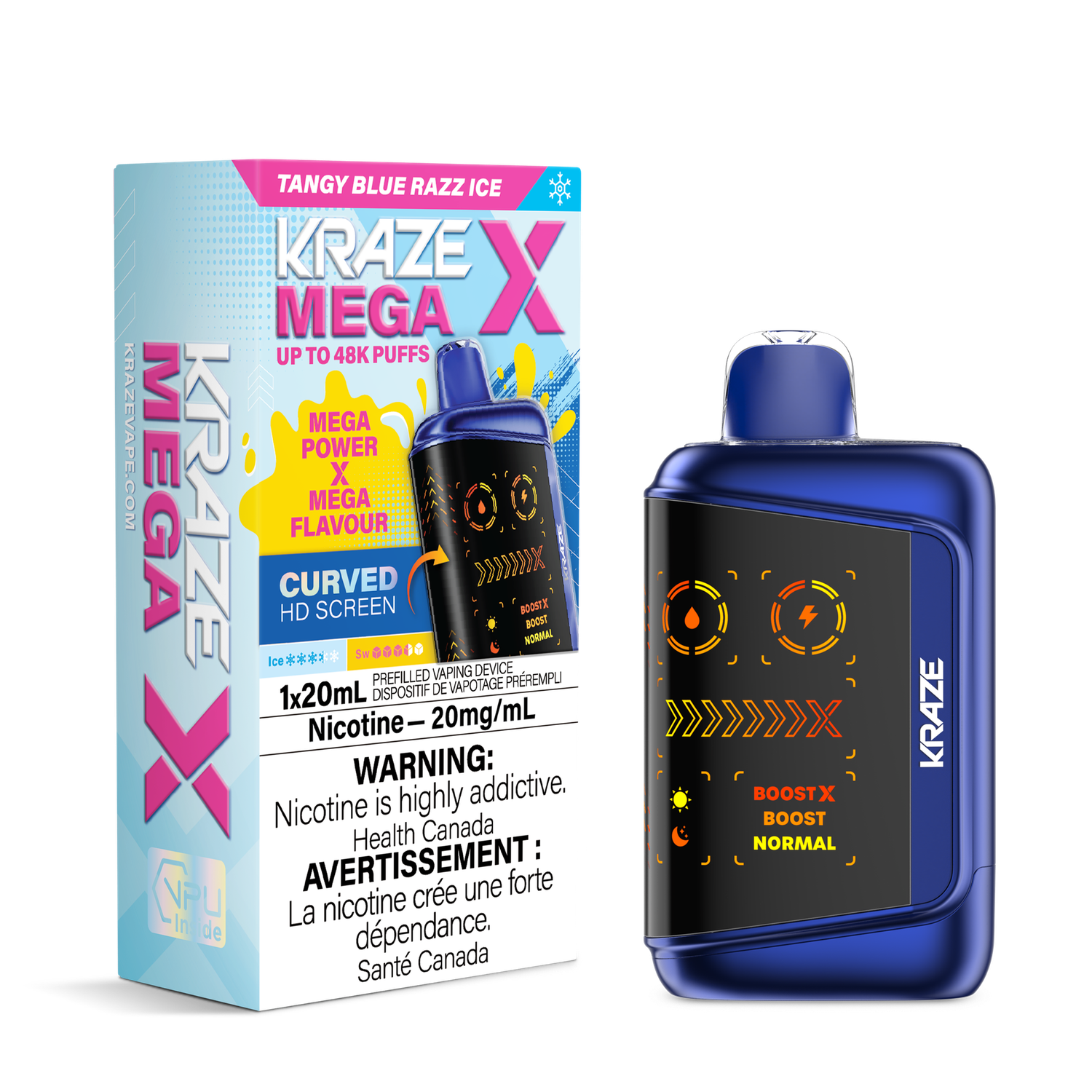 Tangy Blue Razz Ice - Kraze Mega X Disposable, Nicotine: 20mg