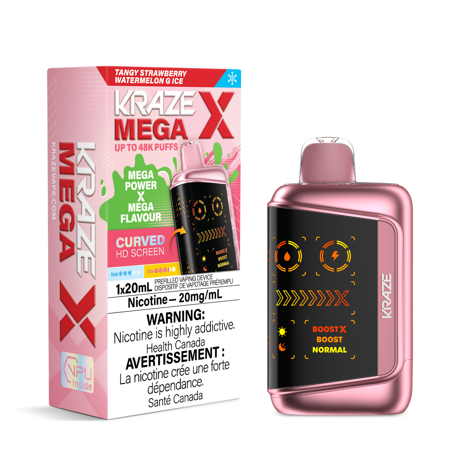 Tangy Strawberry Watermelon G Ice - Kraze Mega X Disposable, Nicotine: 20mg