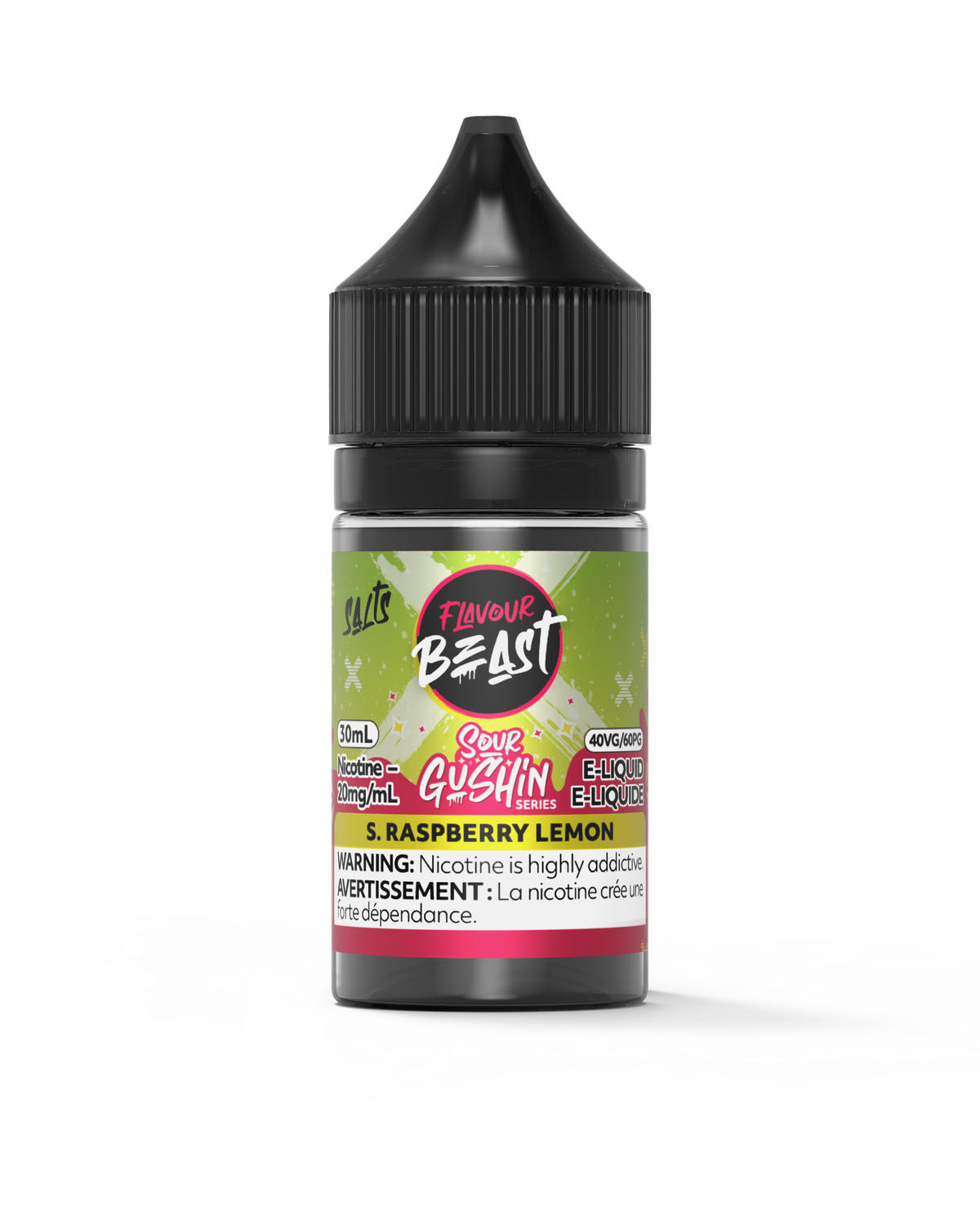 Sour Gushin' S. Raspberry Lemon by Flavour Beast Salt, Nicotine: 20mg, Size: 30ml