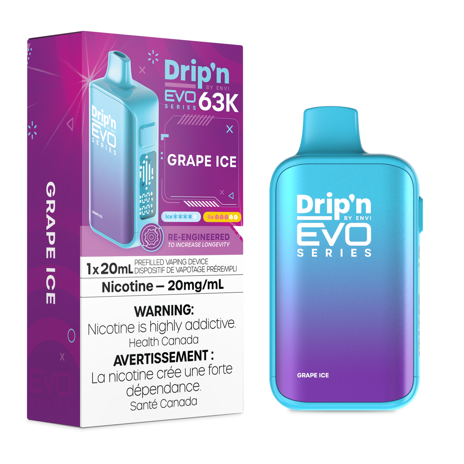 Grape Ice - Drip'n by Envi Evo 63K Disposable, Nicotine: 20mg