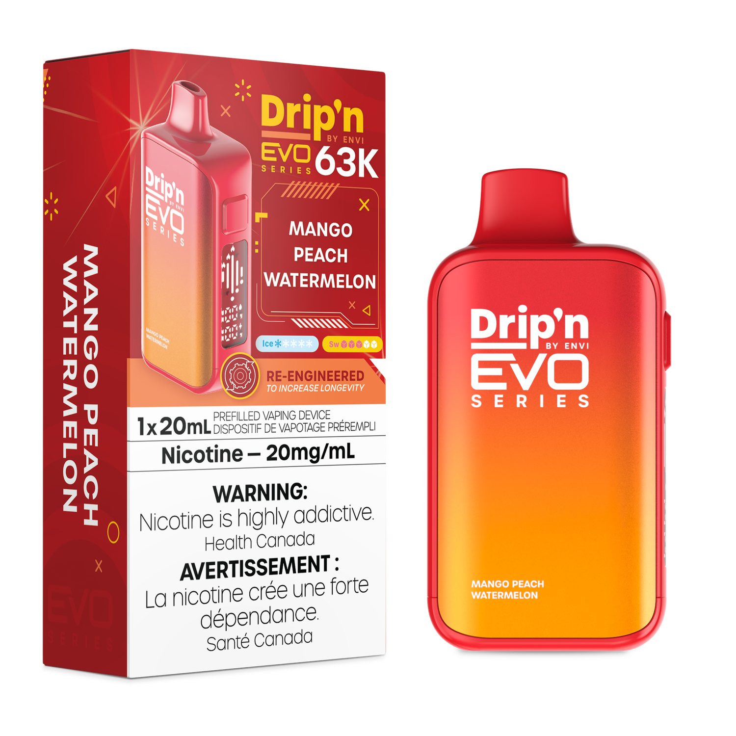 Mango Peach Watermelon - Drip'n by Envi Evo 63K Disposable, Nicotine: 20mg