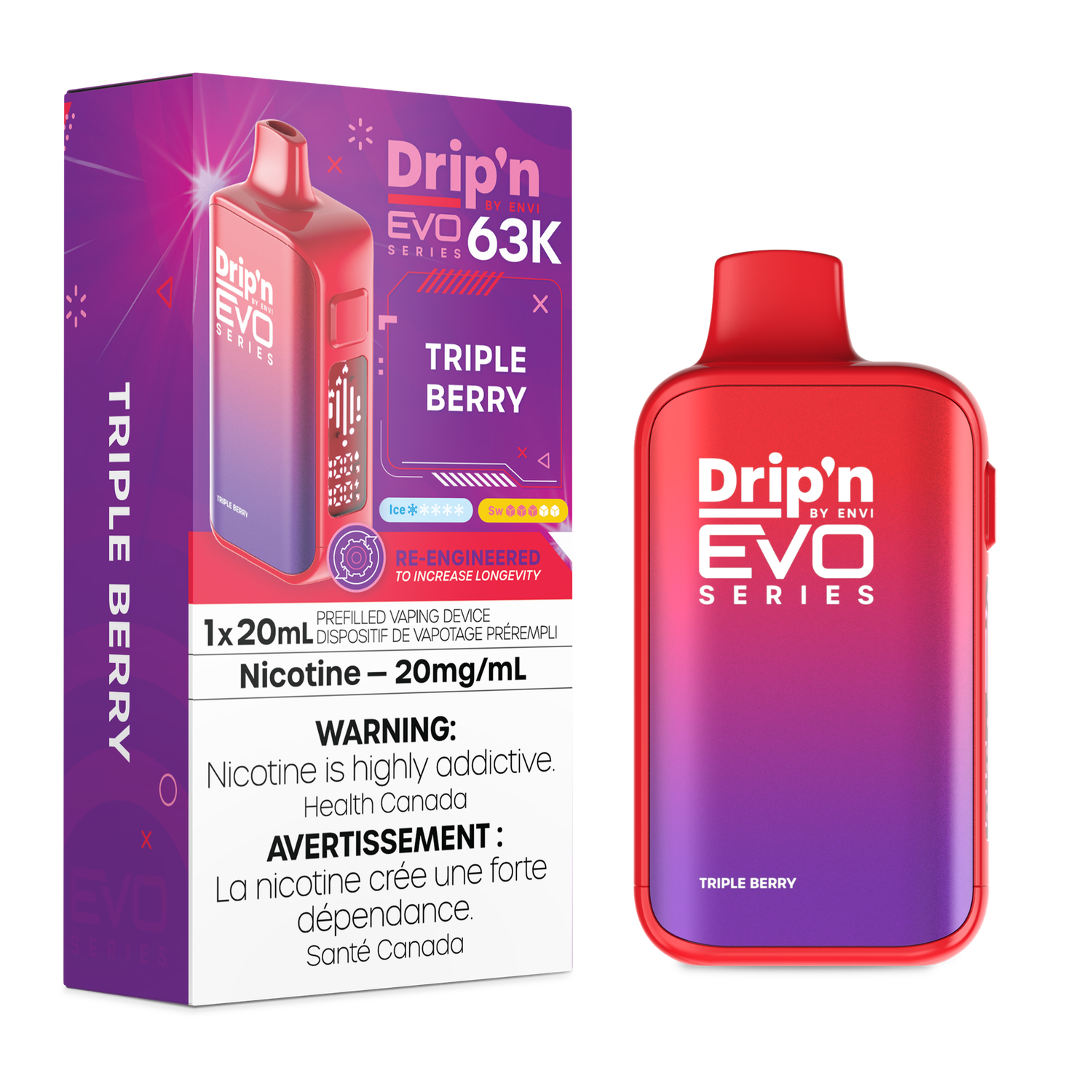 Triple Berry - Drip'n by Envi Evo 63K Disposable, Nicotine: 20mg