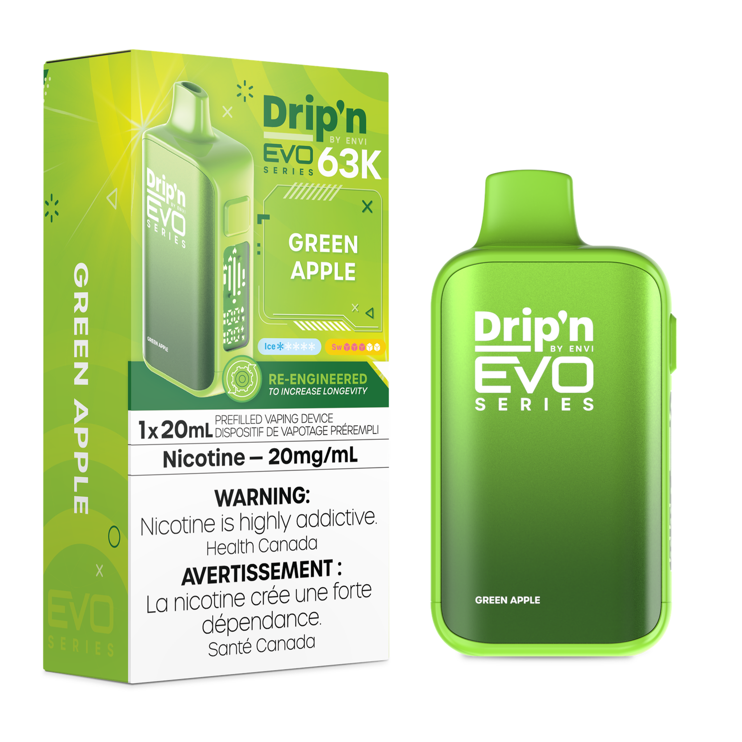 Green Apple - Drip'n by Envi Evo 63K Disposable, Nicotine: 20mg