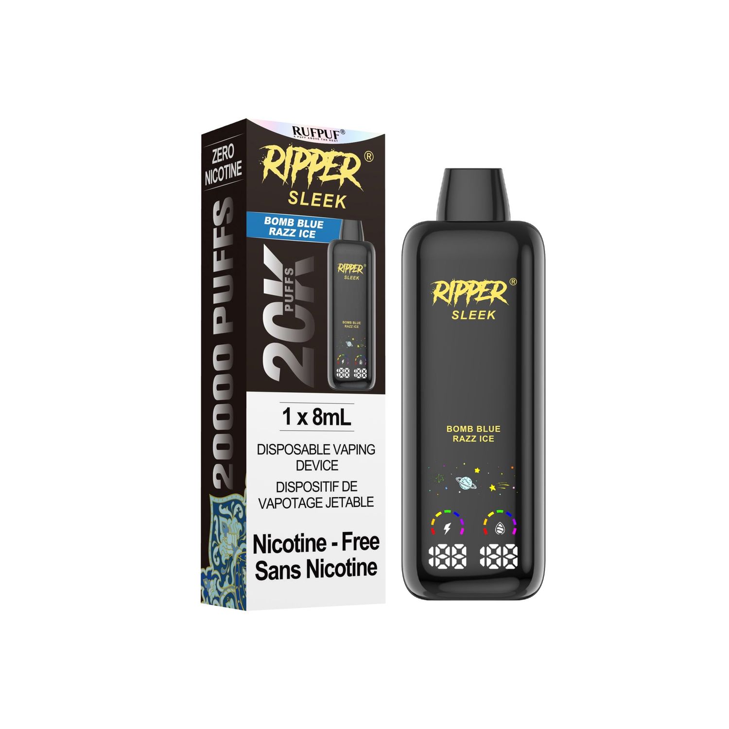 Bomb Blue Razz Ice - Ripper Sleek, Nicotine: 0mg