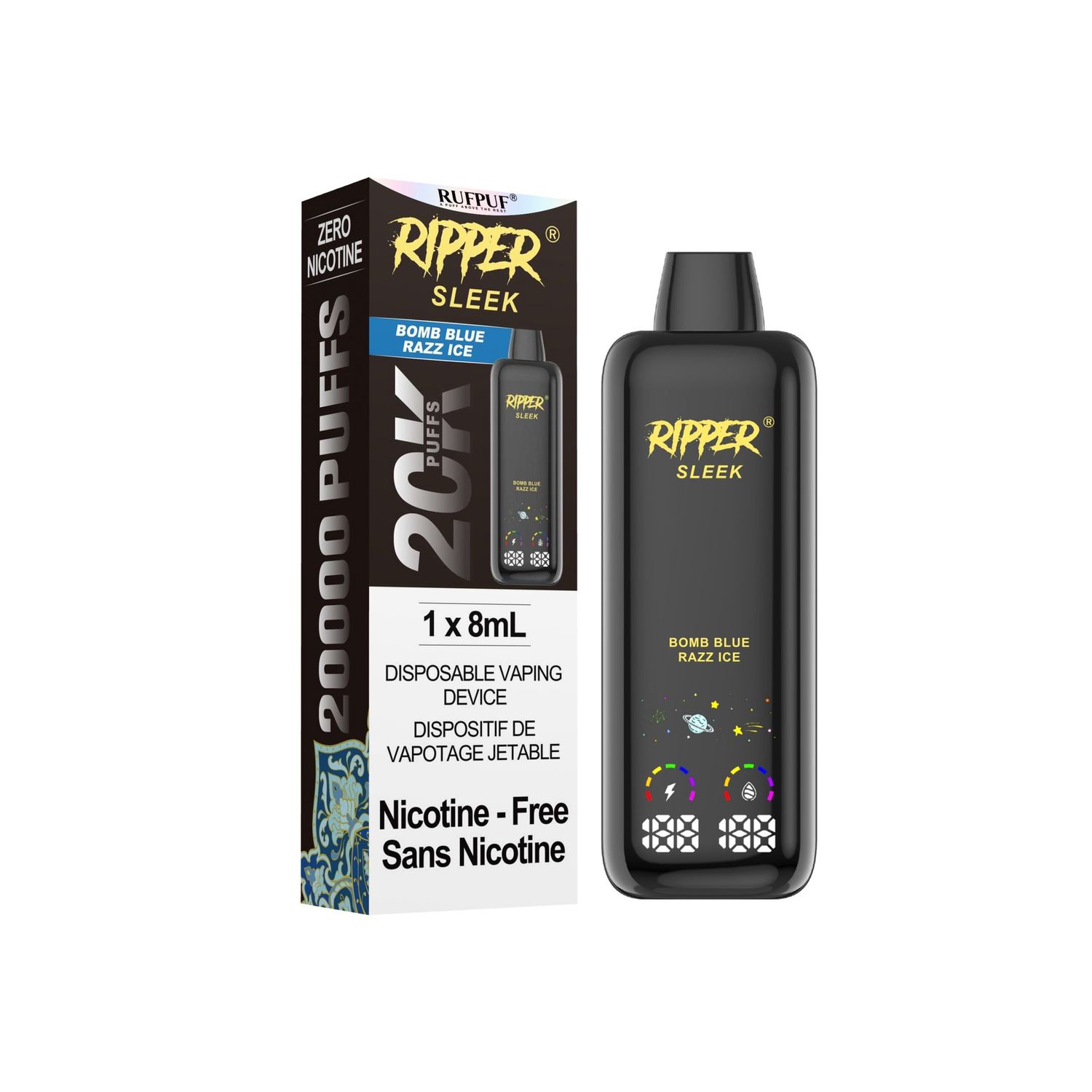 Bomb Blue Razz Ice - Ripper Sleek, Nicotine: 0mg