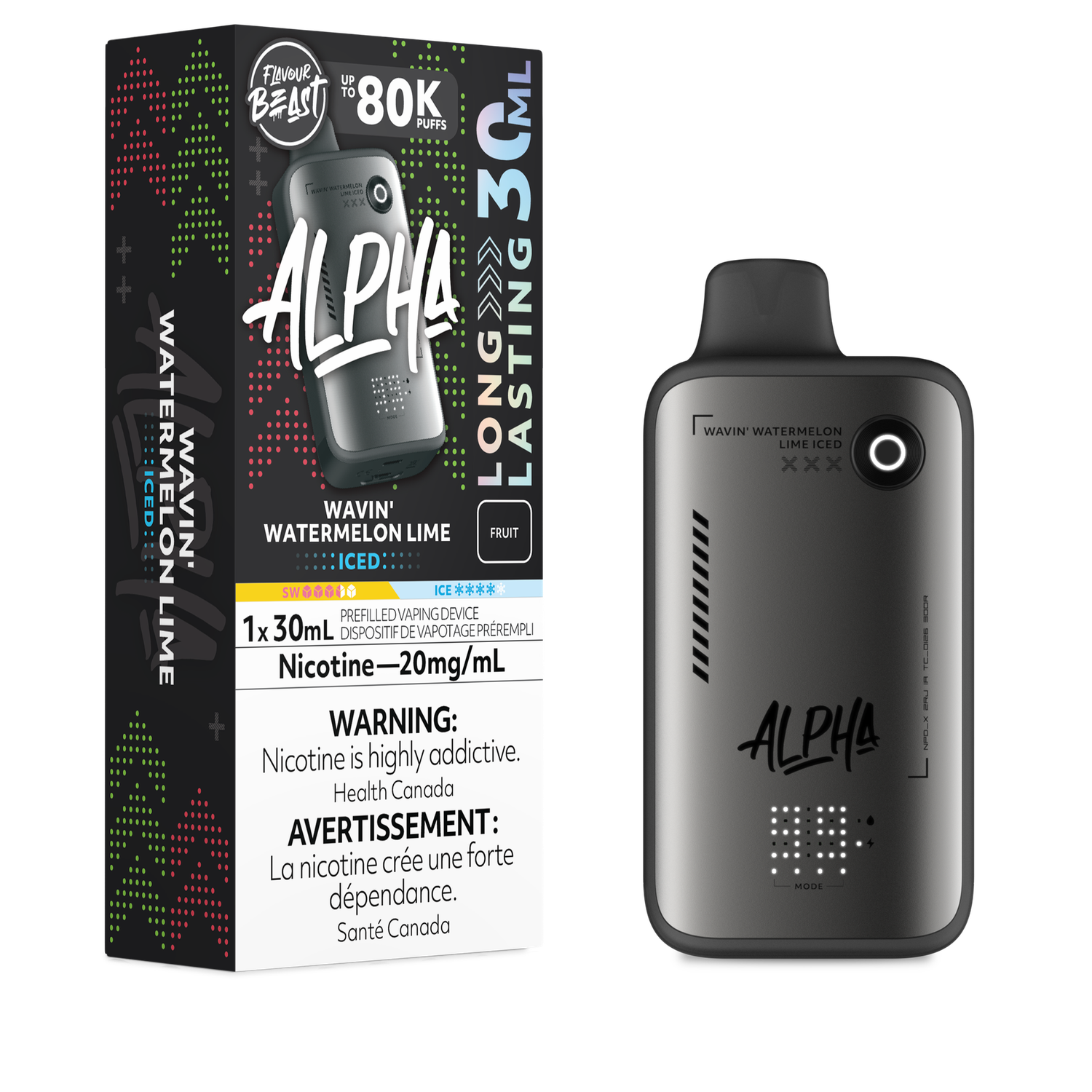 Wavin' Watermelon Lime Iced - Flavour Beast Alpha 80K Disposable, Nicotine: 20mg
