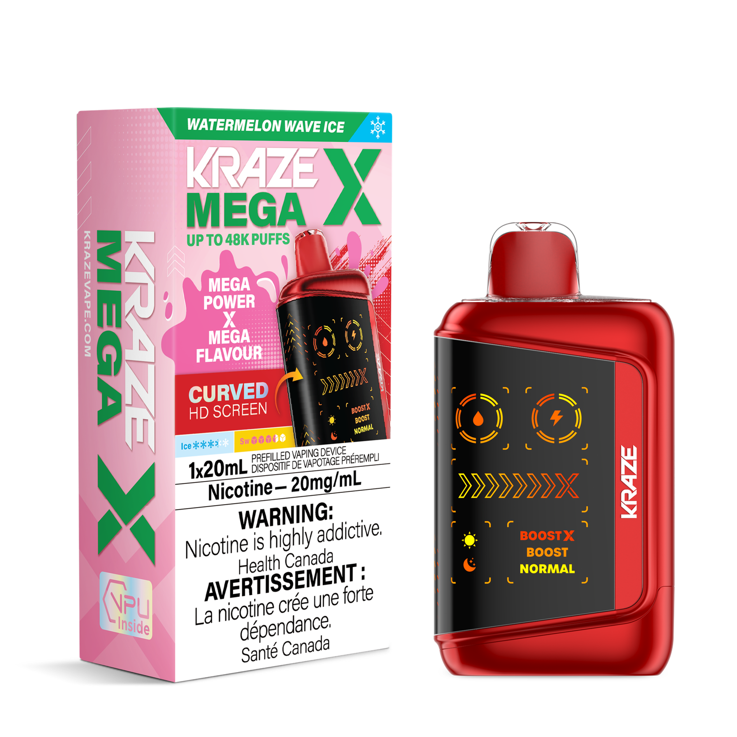 Watermelon Wave Ice - Kraze Mega X Disposable, Nicotine: 20mg