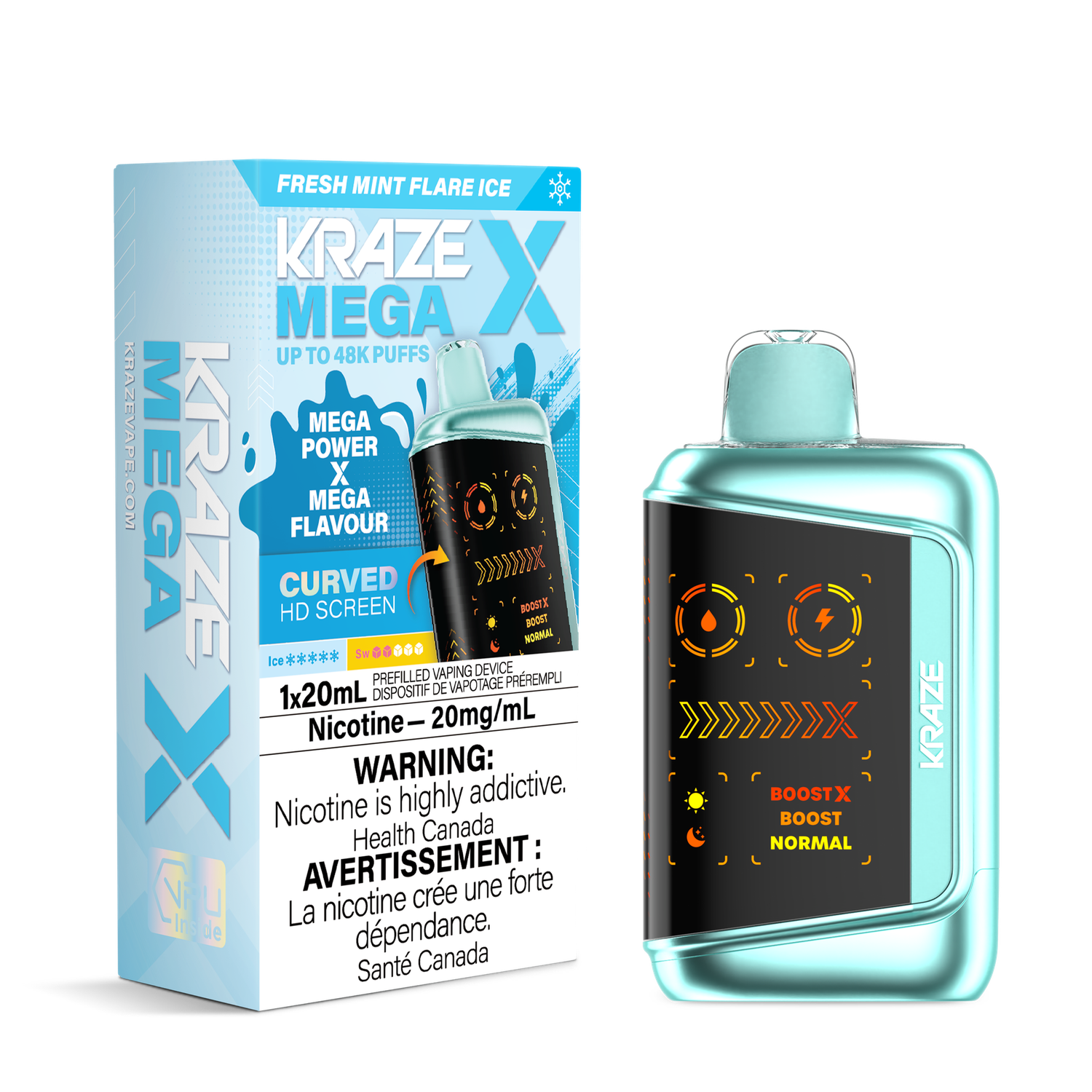 Fresh Mint Flare Ice - Kraze Mega X Disposable, Nicotine: 20mg
