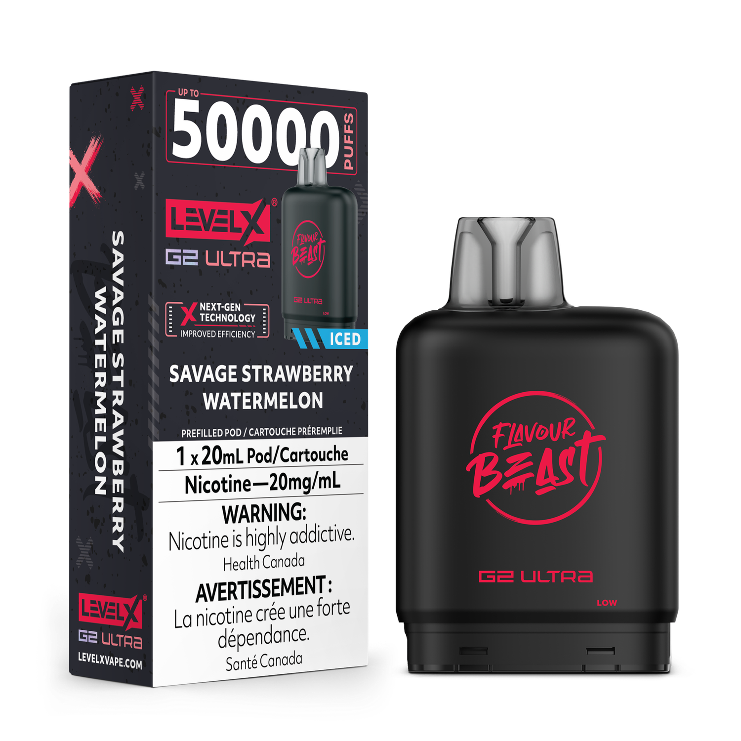 Savage Strawberry Watermelon Flavour Beast Level X G2 Ultra Pod, Nicotine: 20mg