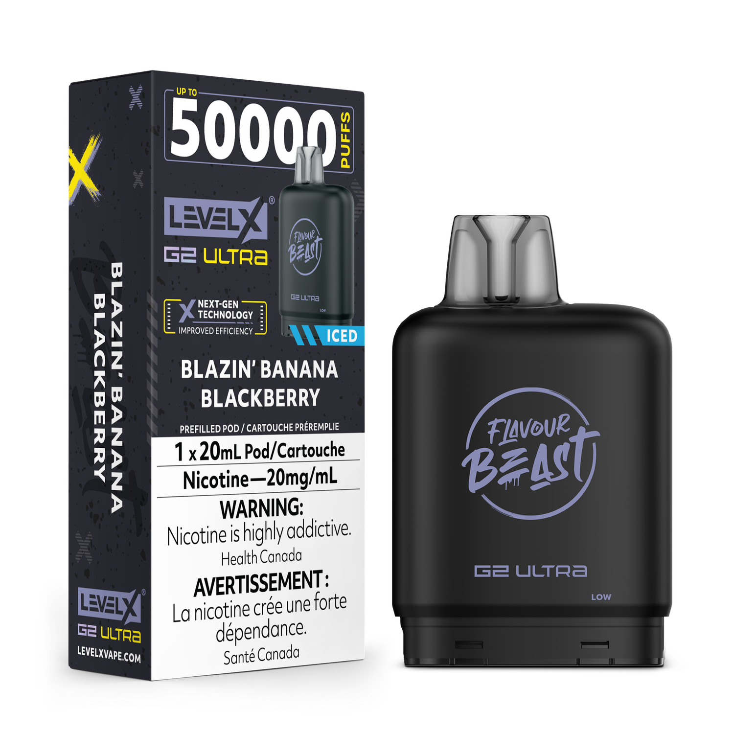 Blazin' Banana Blackberry Flavour Beast Level X G2 Ultra Pod, Nicotine: 20mg