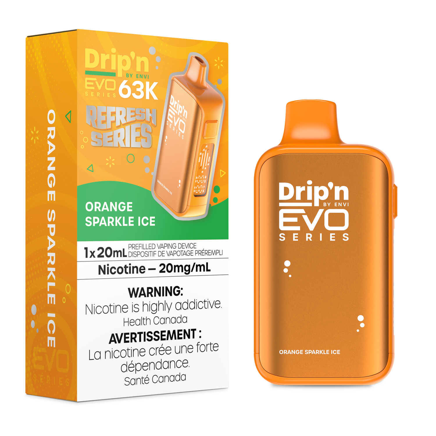 Orange Sparkle Ice - Drip'n by Envi Evo 63K Disposable, Nicotine: 20mg