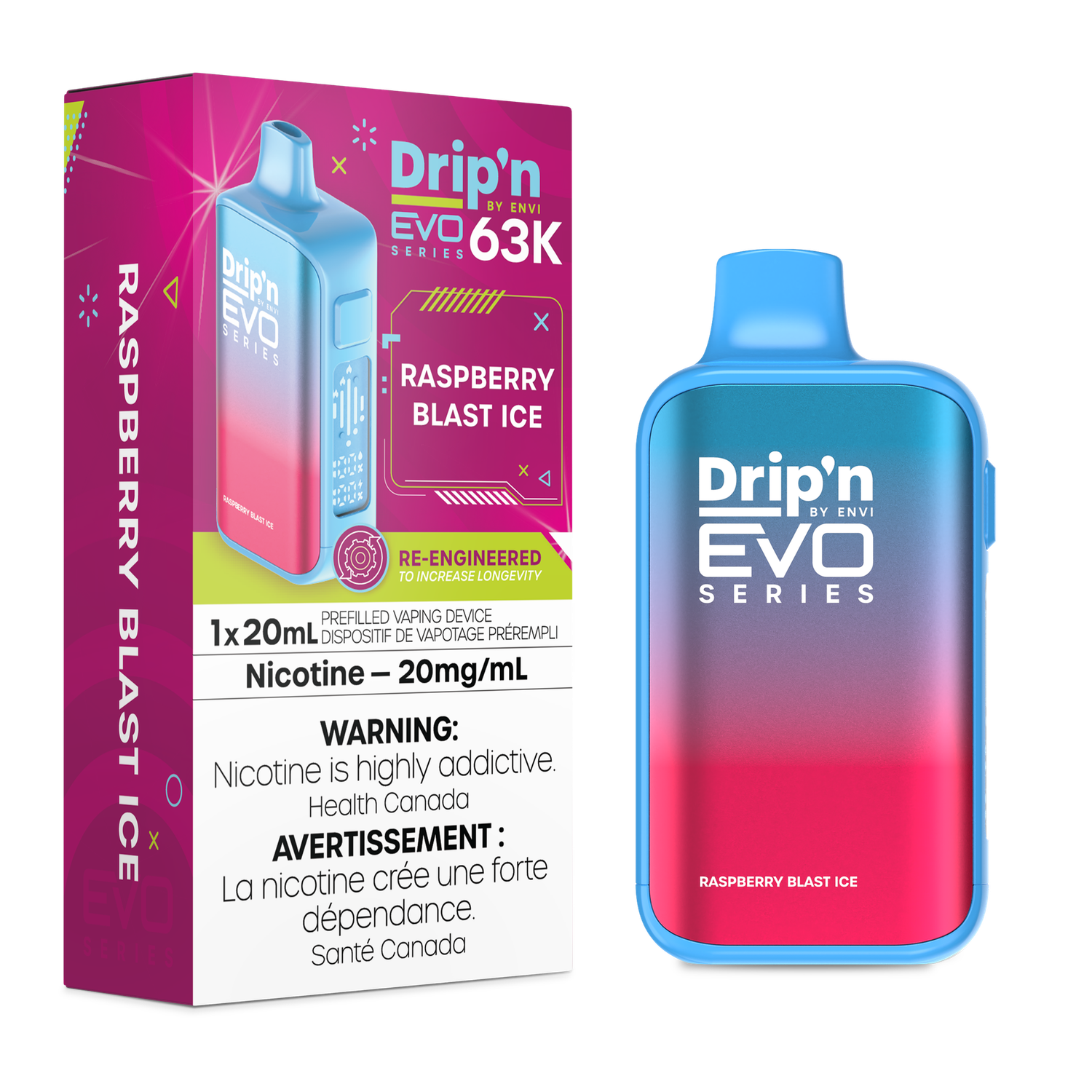Raspberry Blast Ice - Drip'n by Envi Evo 63K Disposable, Nicotine: 20mg