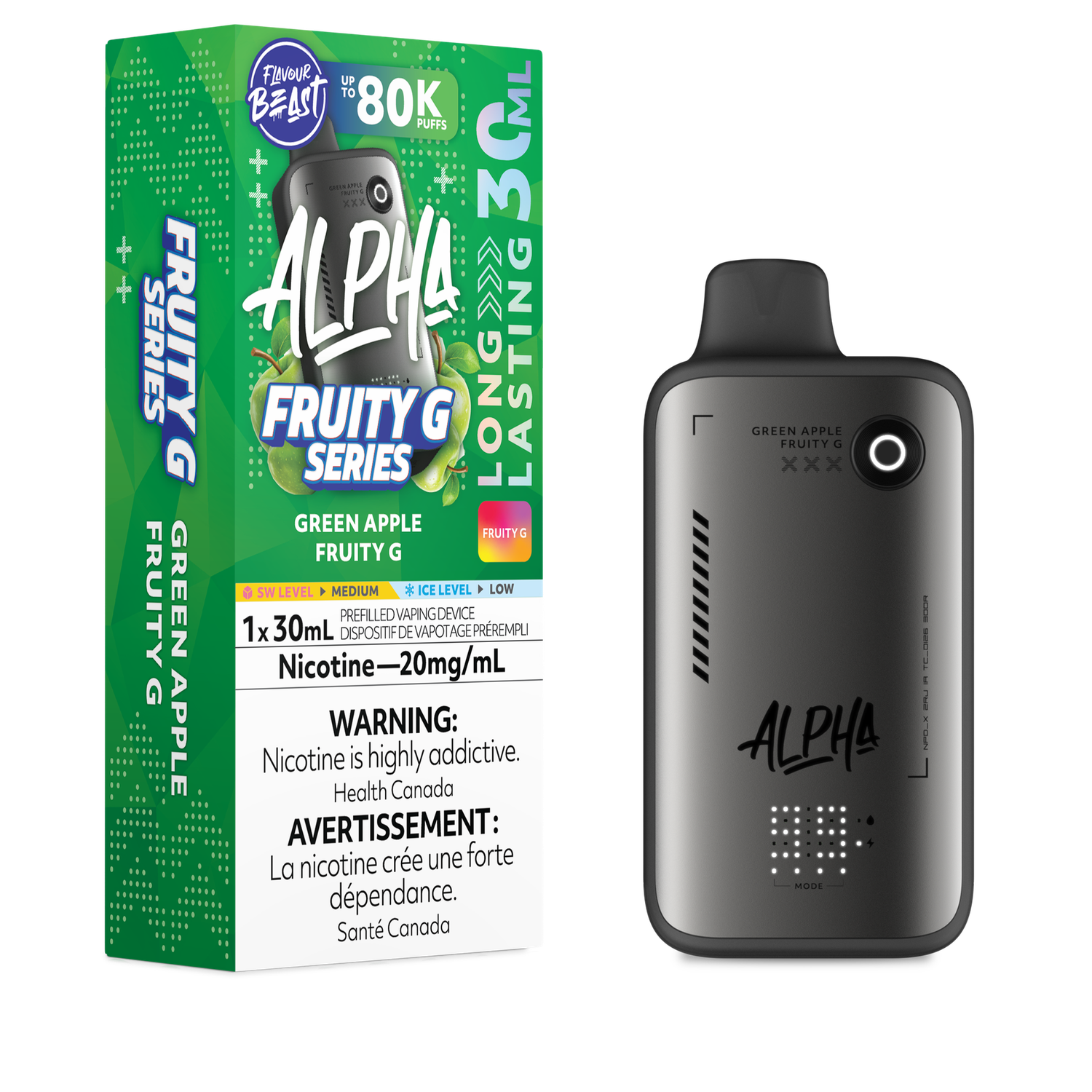 Green Apple Fruity G - Flavour Beast Alpha 80K Disposable, Nicotine: 20mg