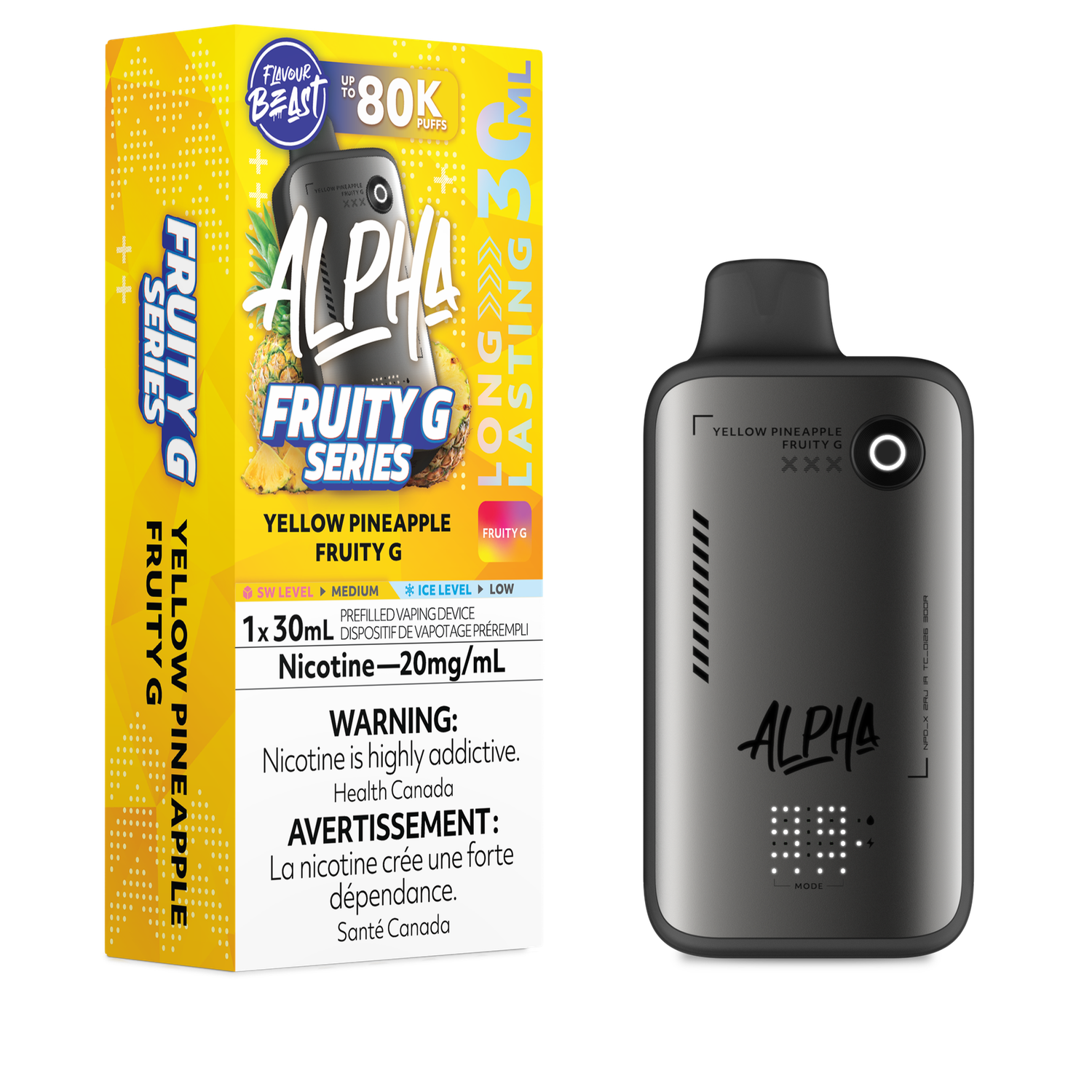 Yellow Pineapple Fruity G - Flavour Beast Alpha 80K Disposable, Nicotine: 20mg