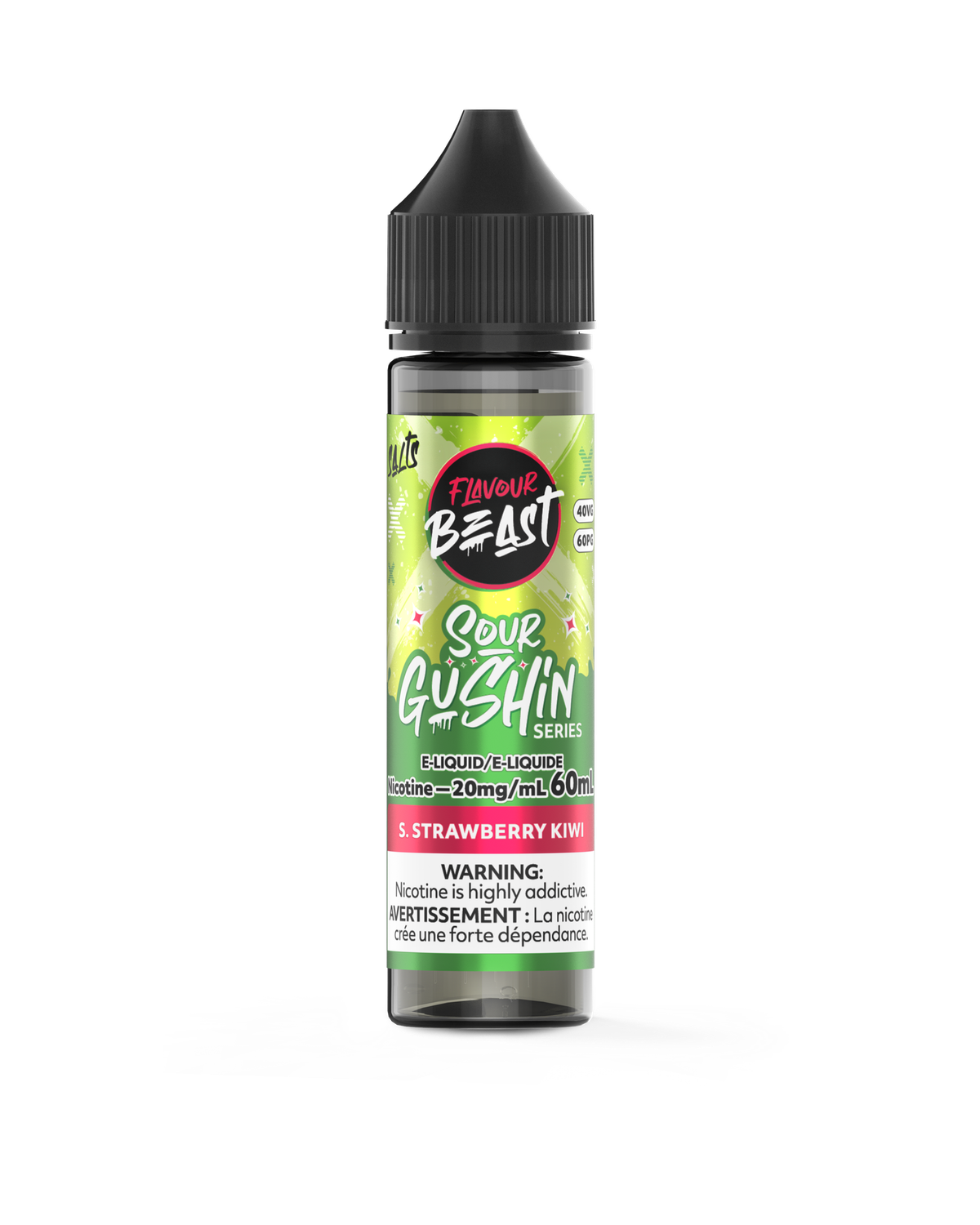 Sour Gushin' S. Strawberry Kiwi - Flavour Beast Salt, Nicotine: 20mg, Size: 60ml