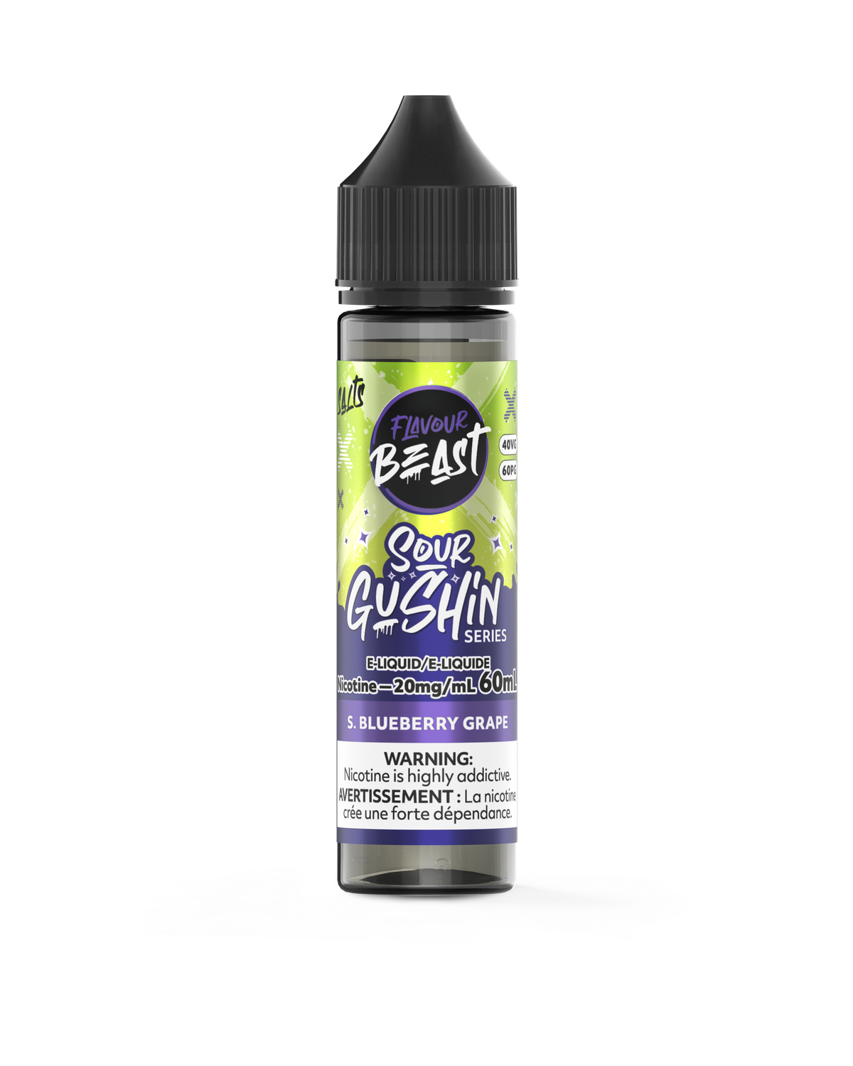 Sour Gushin' S. Blueberry Grape - Flavour Beast Salt, Nicotine: 20mg, Size: 60ml