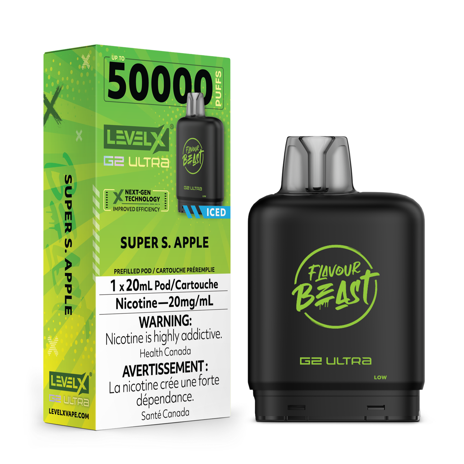 Super S. Apple Iced Flavour Beast Level X G2 Ultra Pod, Nicotine: 20mg